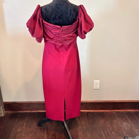 NWT Belle by Badgley Mischka Harlow Off-the-Shoulder Puffed Sleeve Dress,size 12 - Picture 7 of 14